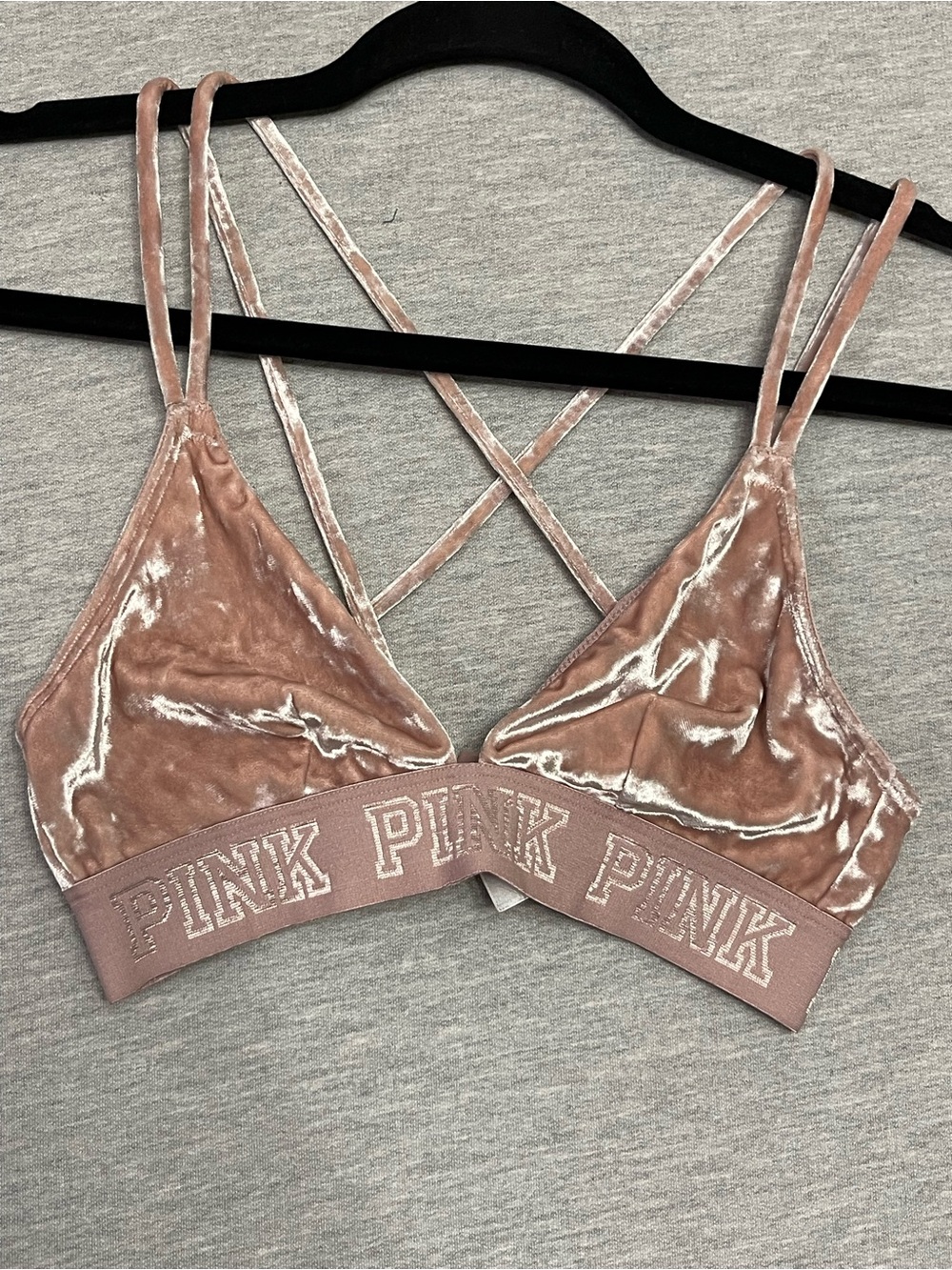 PINK Victoria's Secret Velvet Bralette in Blush Pink with Logo Band